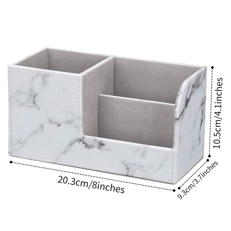 KINGFOM Desk Organizer Office Supplies Caddy Pu Leather Multi-function Storage Box Pen/Pencil,Cell phone, Business Name Cards Remote Control Holder Gray Marble - Image 5